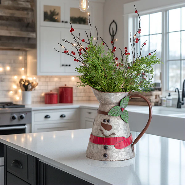 Adorable Snowman Tall Metal Pitcher