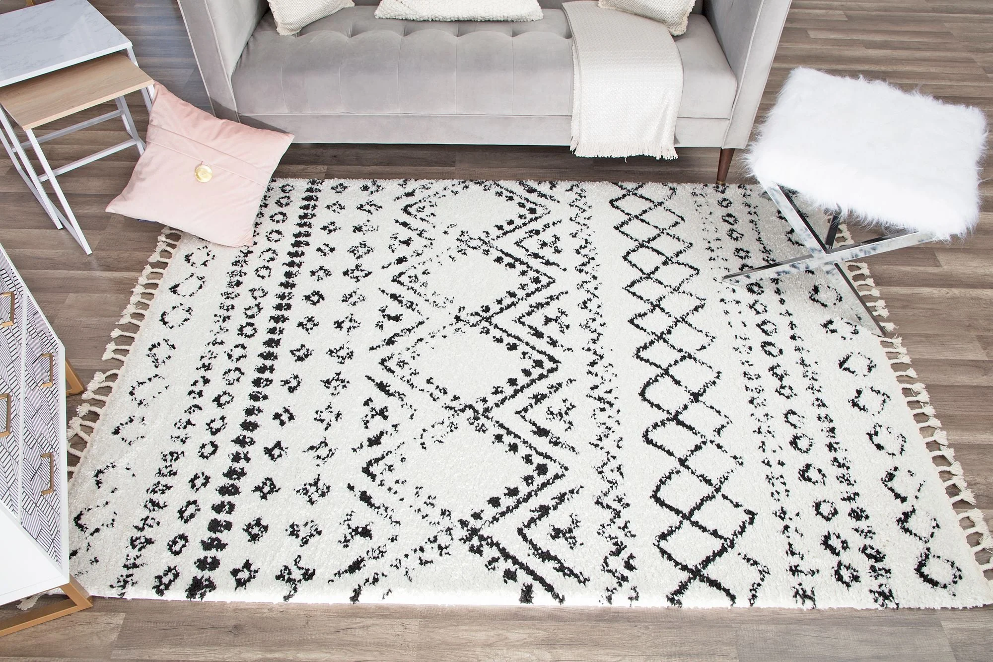 Shag Tribal White Area Rug