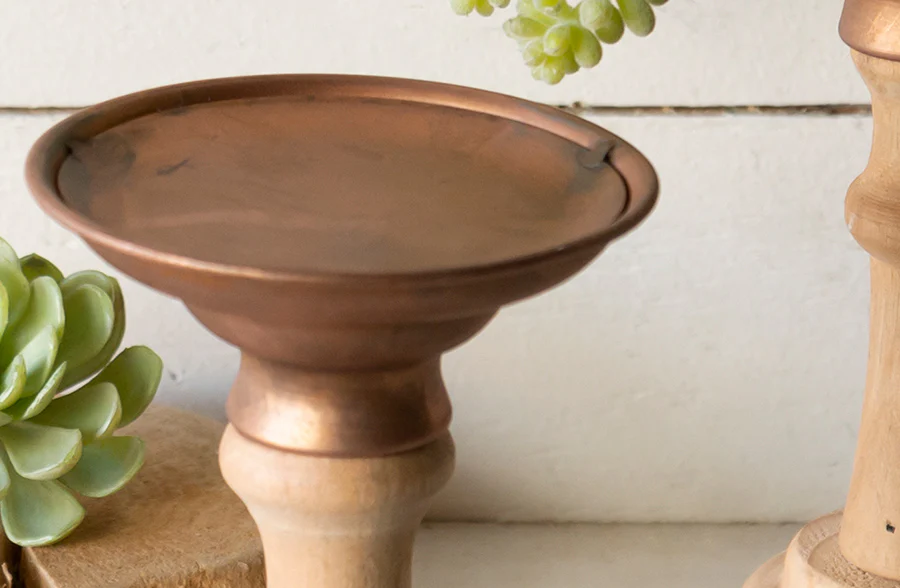 Wood and Copper Candle Holders, Set of 2