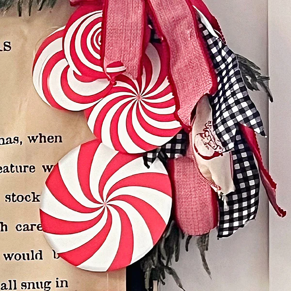 Red and White Spiral Oversized Outdoor Christmas Ornaments, Set of Eight