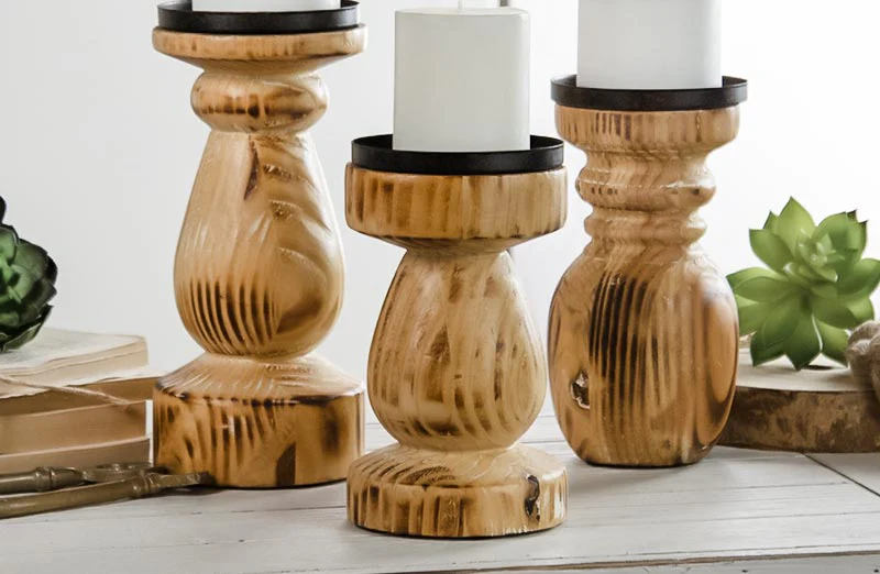 Chunky Wooden Candle Holders  Set of 3