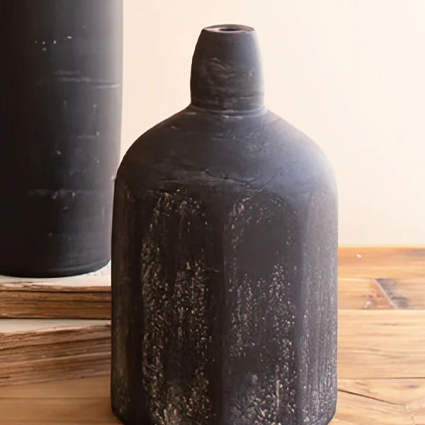 Hand Sculpted Black Clay Vases, Set of 5