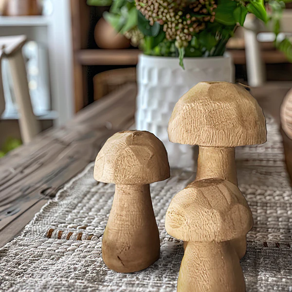 Whimsical Wooden Mushrooms, Set of 3