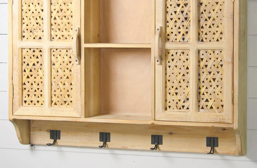 Bamboo Wall Display Cabinet with Hooks