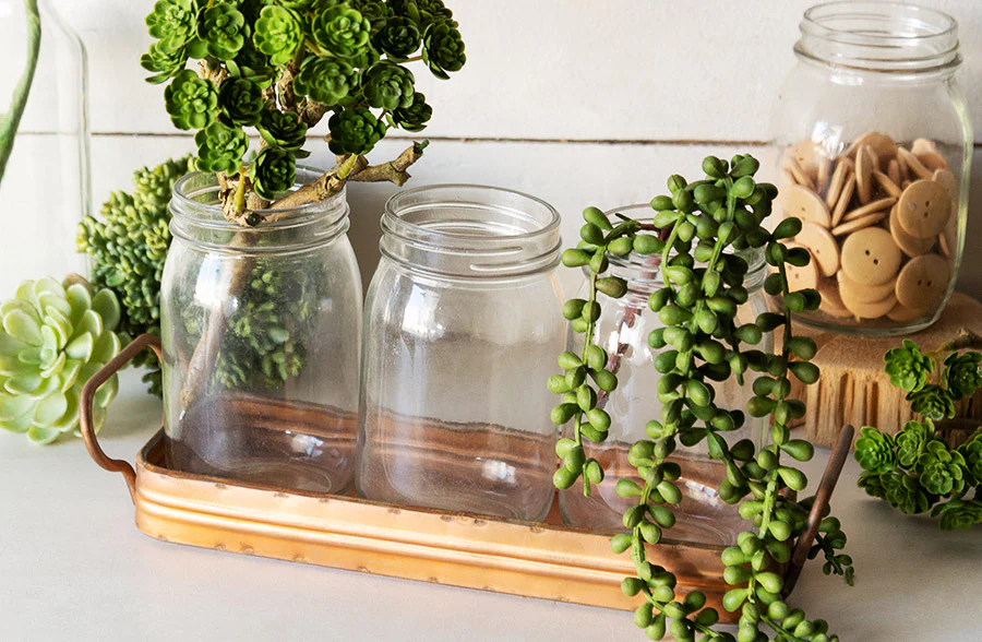 Copper Tray with Mason Jars