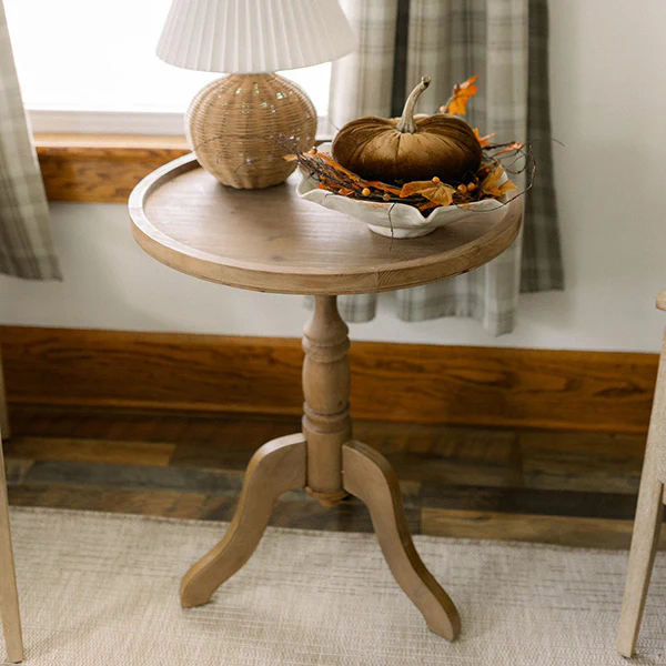 Round Wood Side Table with Spindle Base