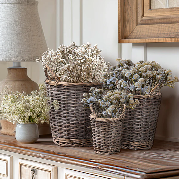 Grey Washed Willow Baskets, Set of Three