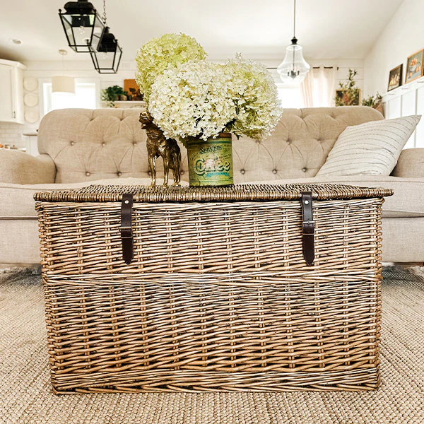 Oversized Rattan Storage Trunks with Handles, Set of 3