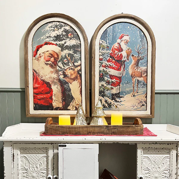 Vintage Inspired Santa Wall Decor, Set of 2