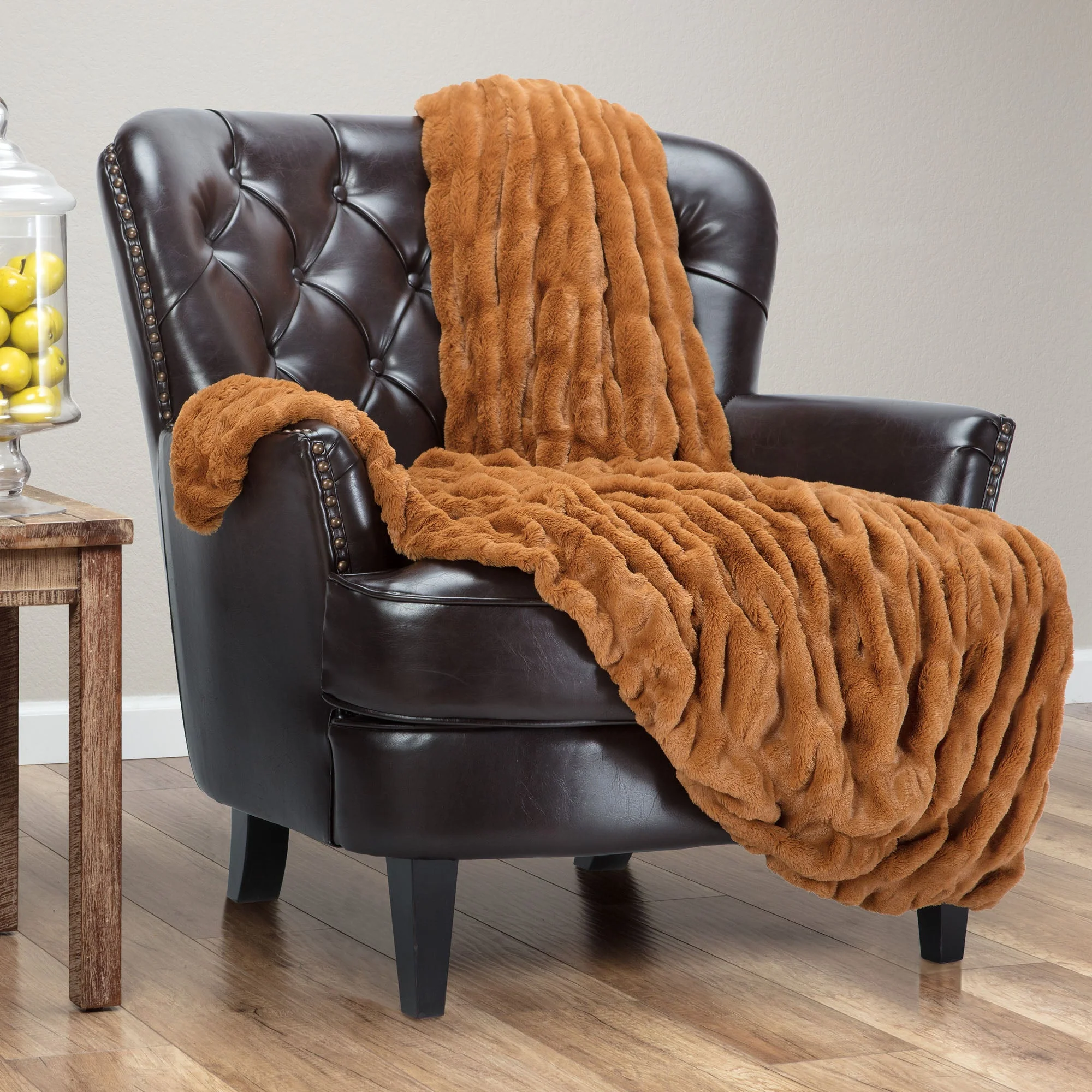 Ruched Faux Fur Throw Blanket