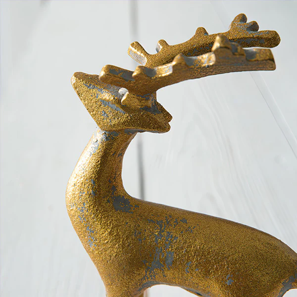 Weathered Golden Merry Reindeer Figurines, Set of Three