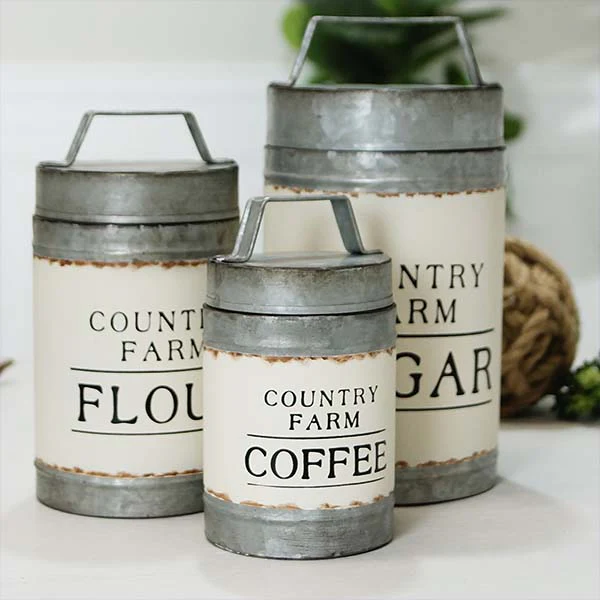 Country Farm Metal Canisters, Set of 3