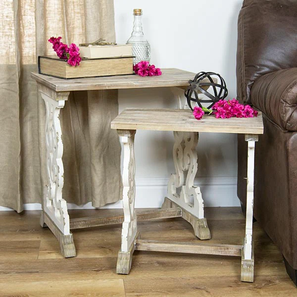 Wooden Scroll Nesting Side Tables