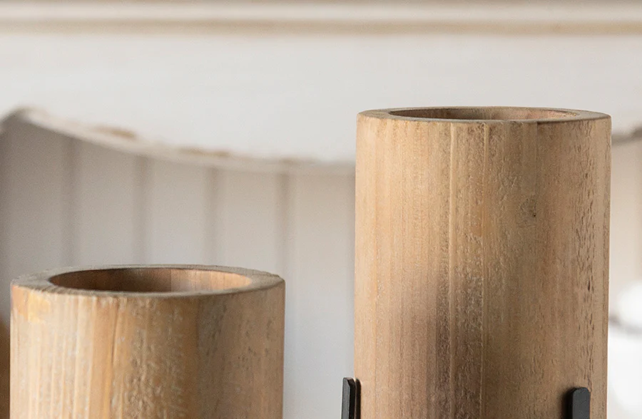 Natural Wood Vases with Stands, Set of 2