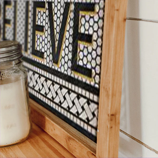 Glass Believe Sign with Wood Frame