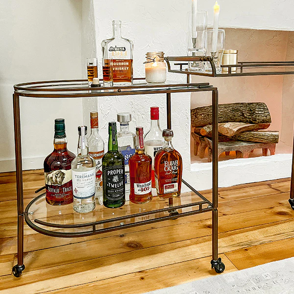 Folding Bronze Bar Cart with Wheels