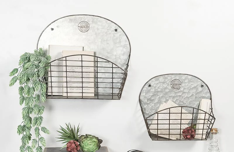 Industrial Galvanized Wall Baskets  Set of 2