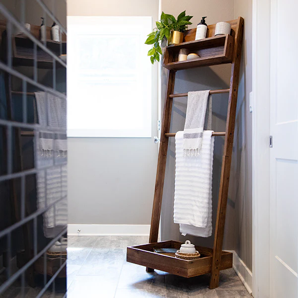 69 Inch Modern Ladder Pine Wood Shelf