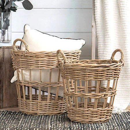 Rattan Baskets With Handles, Set of 2