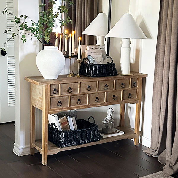 Black Finish Willow Storage Baskets with Handles, Set of Two