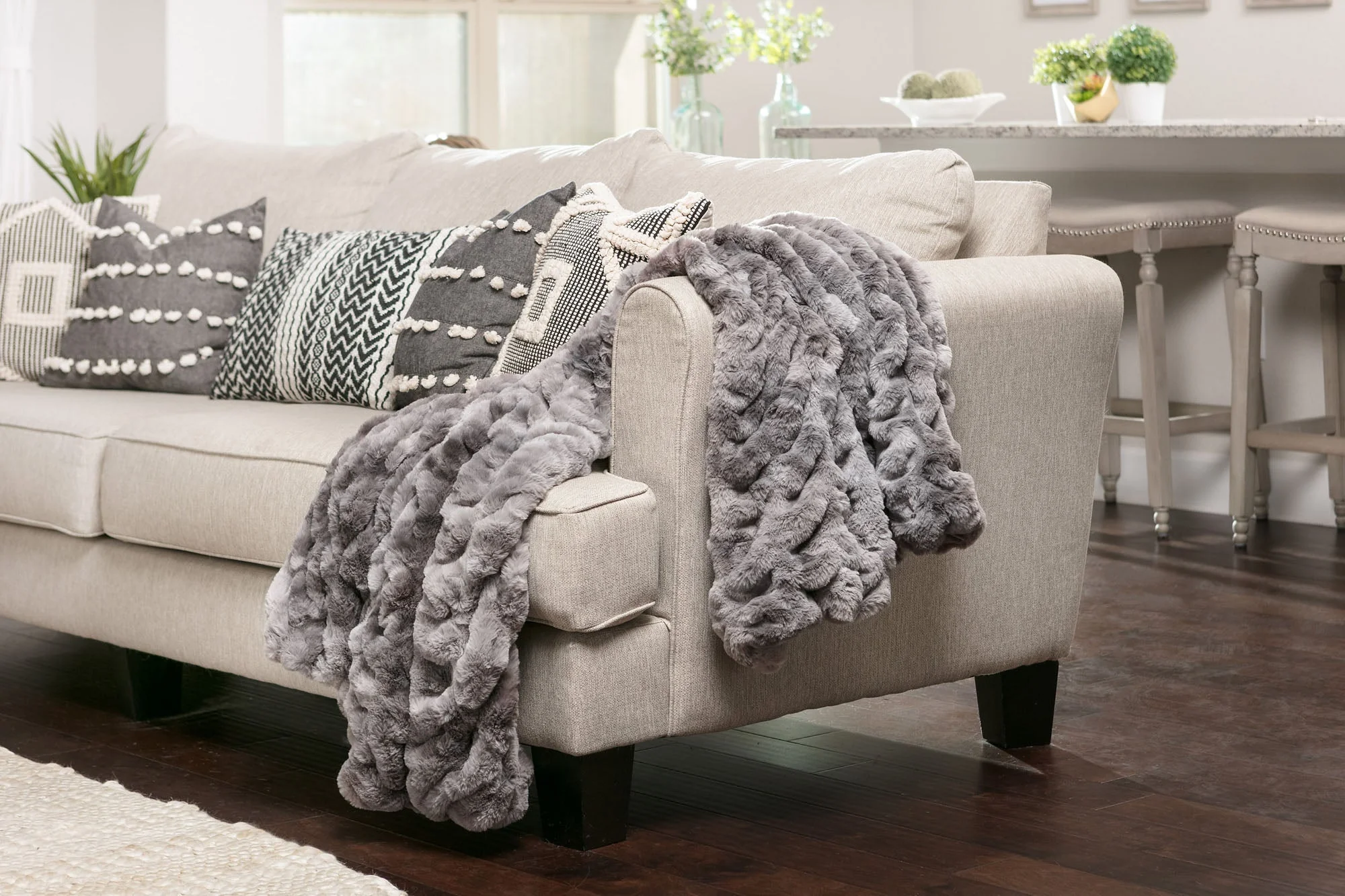 Ruched Faux Fur Throw Blanket