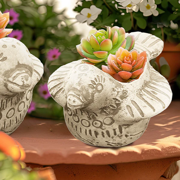 Handmade Sculpted Bird Clay Planters, Set of 2