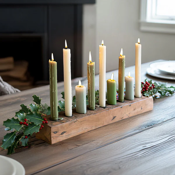 Recycled Wood Nine Taper Candle Holder