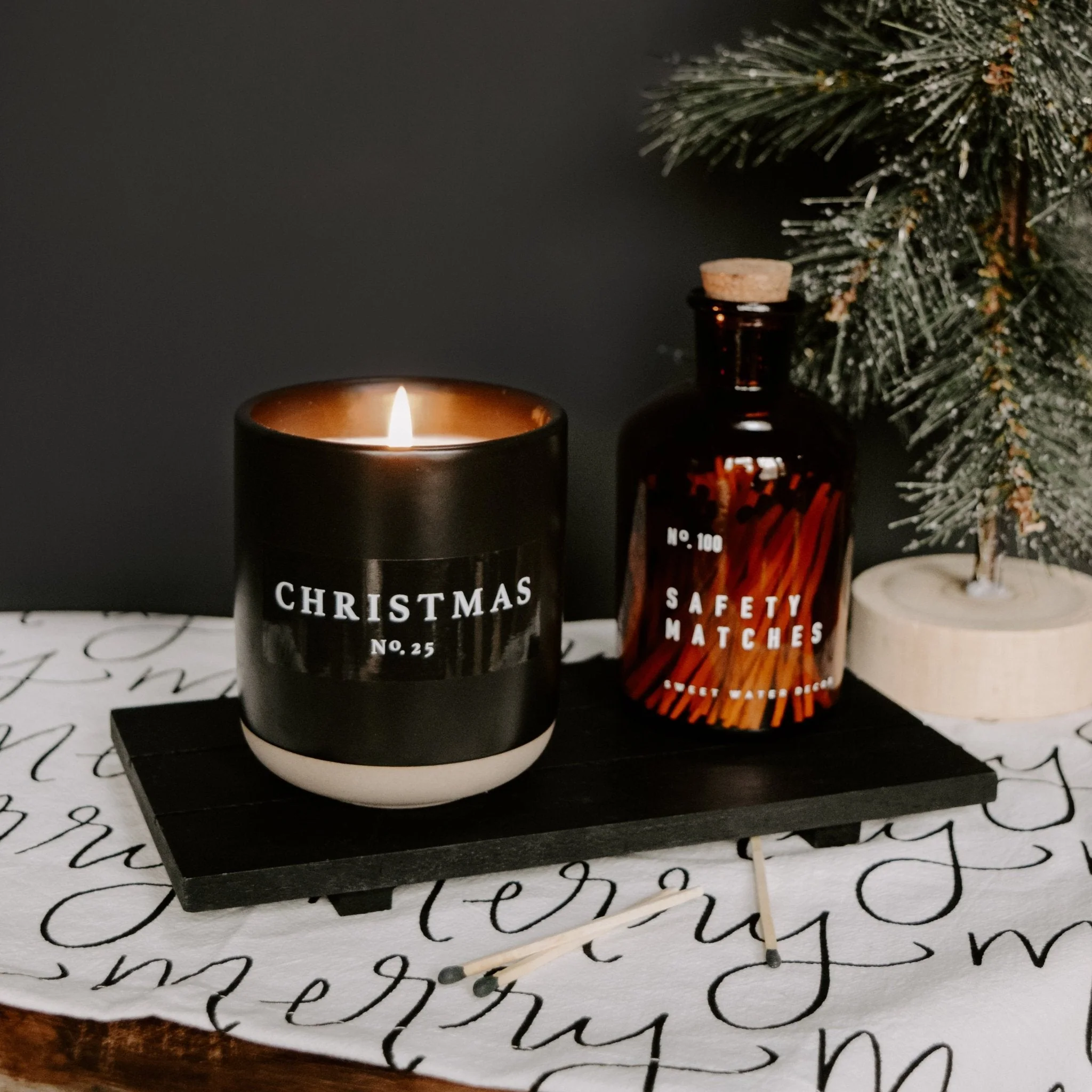 Christmas Soy Candle - Black Stoneware Jar - 12 oz
