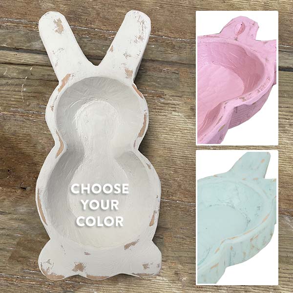 Handcarved Bunny Dough Bowl, Pick Your Color