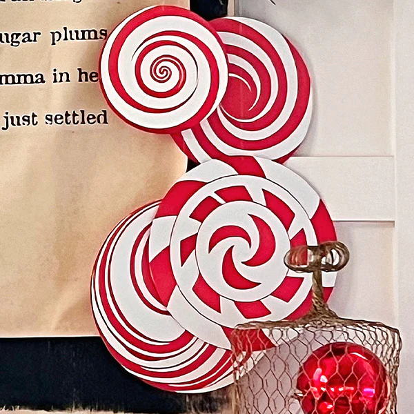 Red and White Spiral Oversized Outdoor Christmas Ornaments, Set of Eight