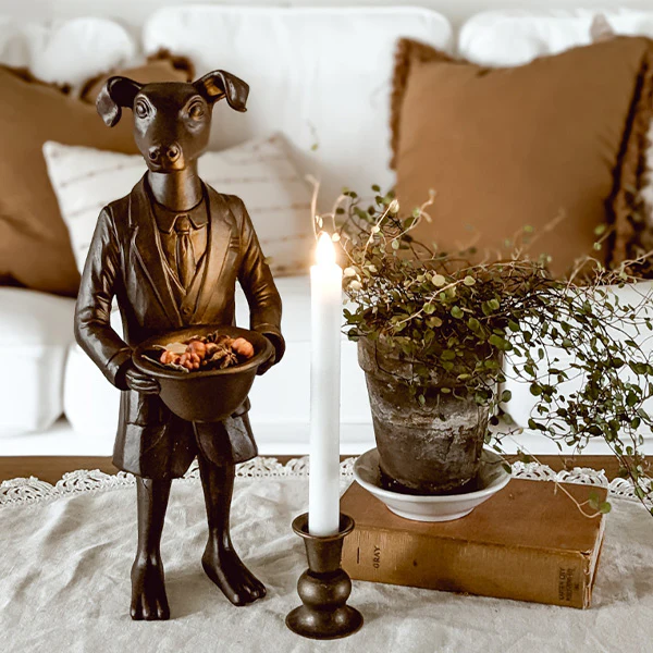 Bronze Handsome Standing Dog Bowl