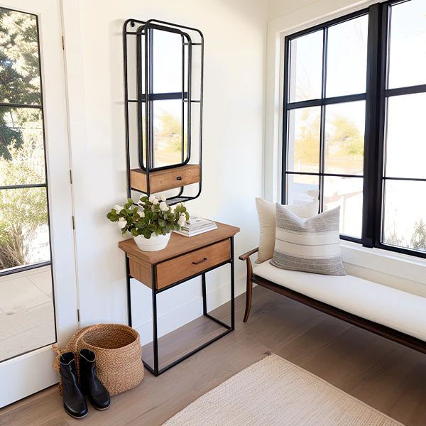 3-in-1 Industrial Wall Mirror with Storage