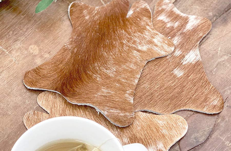 Artisan Made Cow Hide Coasters, Set of 4