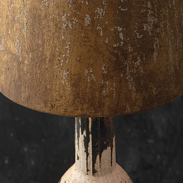 Distressed Wooden Lamp with Copper Shade