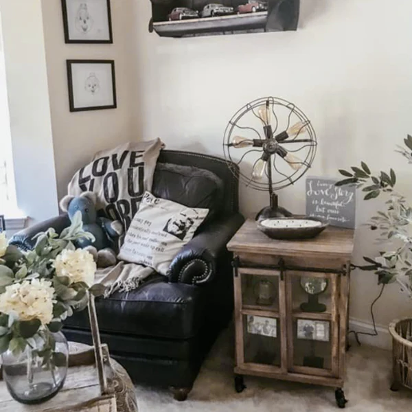 Distressed Wood Sliding Case With Glass Panes