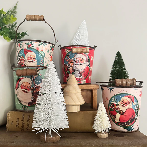 Nostalgic Santa Buckets with Handles, Set of 5