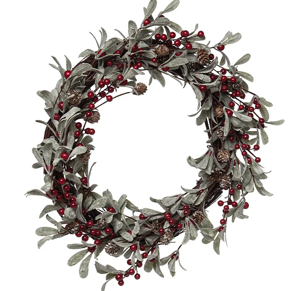 22 Inch Red Berry & Lambs Ear Wreath