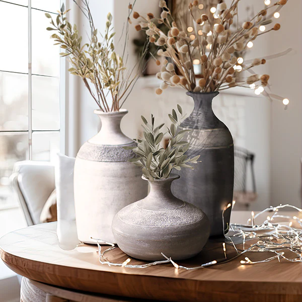 Large Handmade Elemental Clay Vases, Set of 3