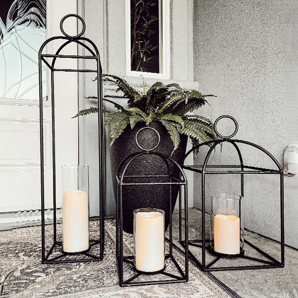 Forged-Iron Outdoor Lanterns, Set of 3