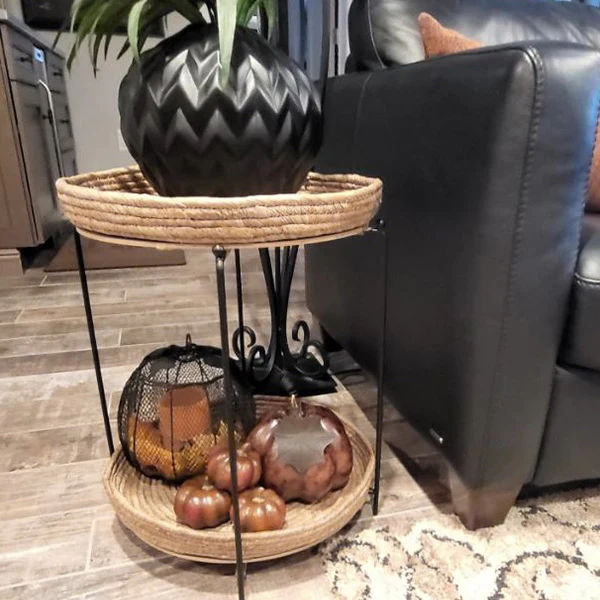 Round Seagrass Table | Removable Serving Trays