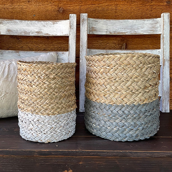 Two-Toned Woven Baskets for Storage, Set of 2