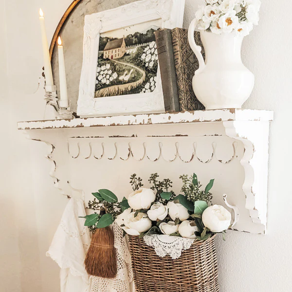 Rustic Farmhouse Wooden Wall Shelf with Five Hooks