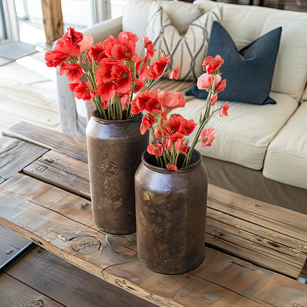 Weathered Brass Finish Flower Vases, Set of 2