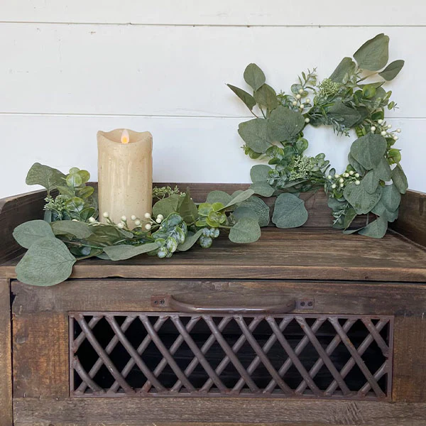 Lifelike Eucalyptus and Berry Candle Wreath