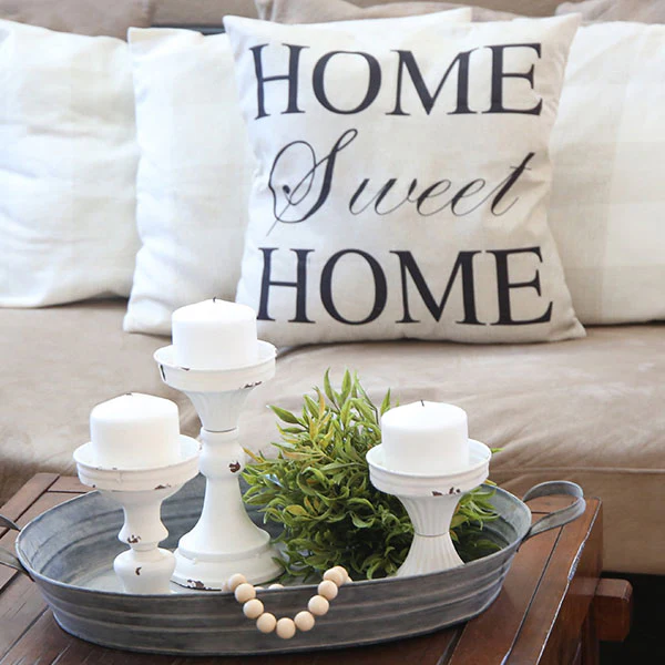 White Metal Candle Holders, Set of 3