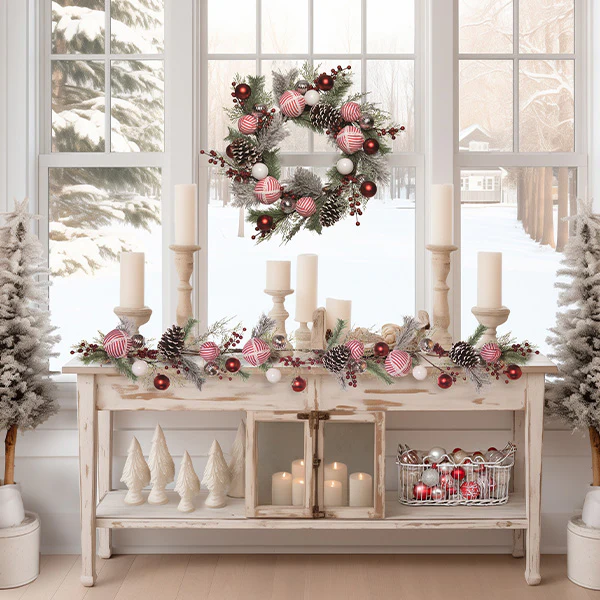 Peppermint Striped Artificial Christmas Arrangements, Choose Your Style