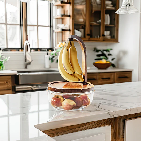 Just Ripe Glass Fruit Bowl With Oak Wood Lid