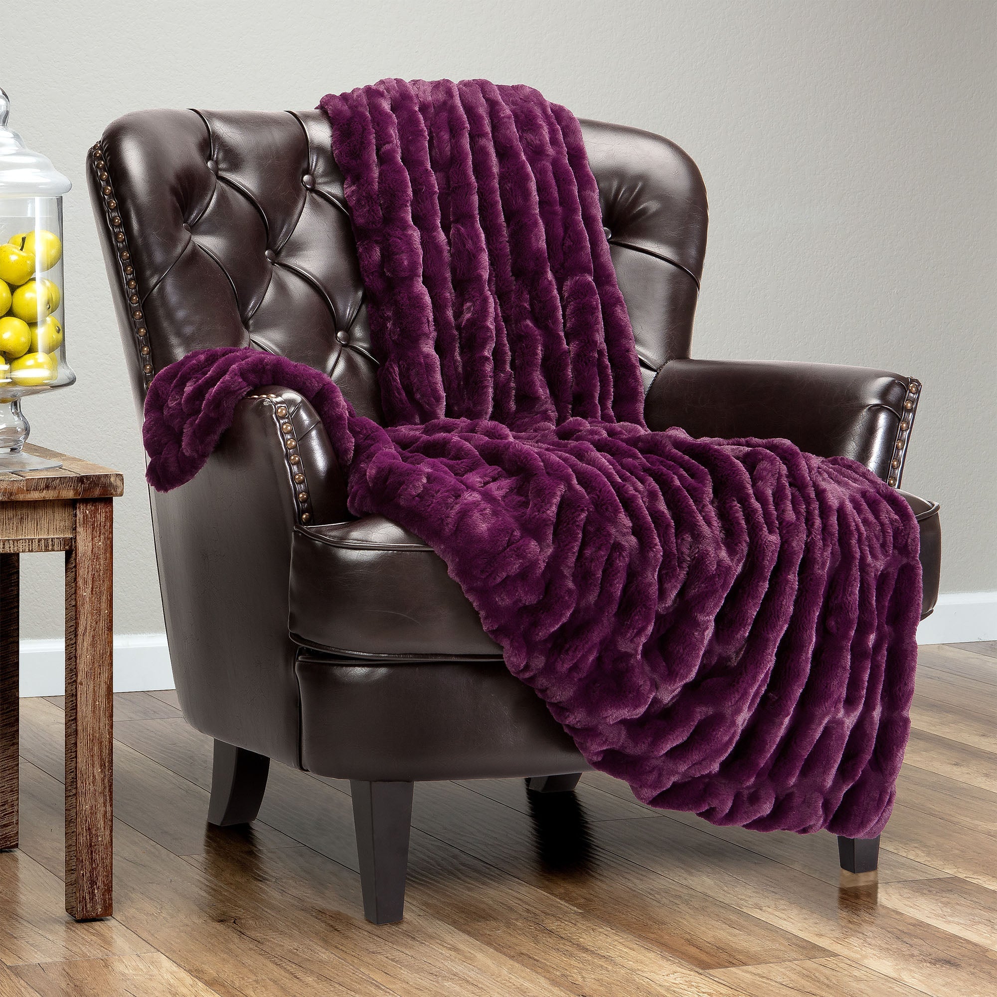 Ruched Faux Fur Throw Blanket