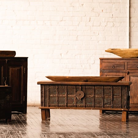Antique Iron Panel Storage Coffee Table