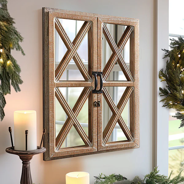 Window Mirror with Distressed Wood Frame